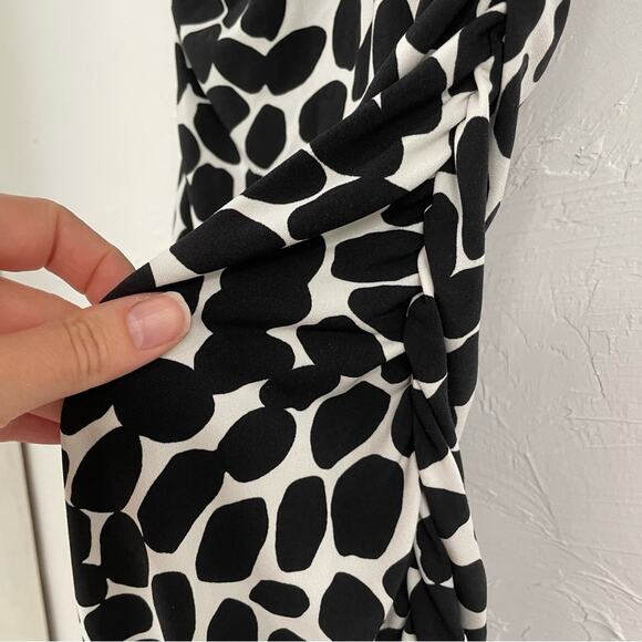 Cache Black White Spotted Ruched Draped Bodycon Mini Dress Womens 2 Vintage 90s - Picture 3 of 12